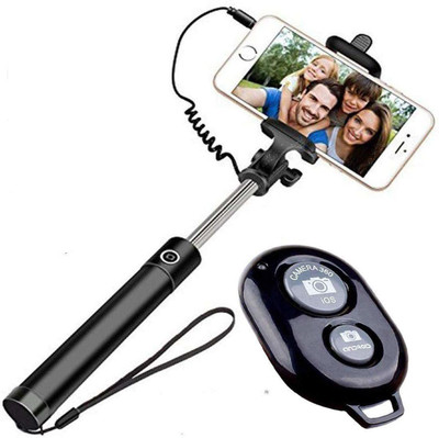 Gadget Zone combo of wired selfie stick black and Bluetooth selfie remote Cable Selfie Stick(Black)