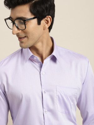 Hancock Men Self Design Formal Purple Shirt