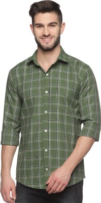 YHA Men Checkered Casual Green Shirt