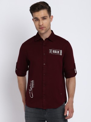 abof by Aditya Birla Men Printed Casual Maroon Shirt