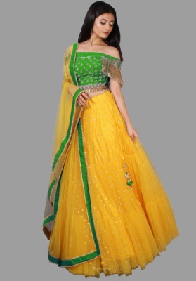 NplashFashion Embellished Semi Stitched Lehenga Choli(Green, Yellow)