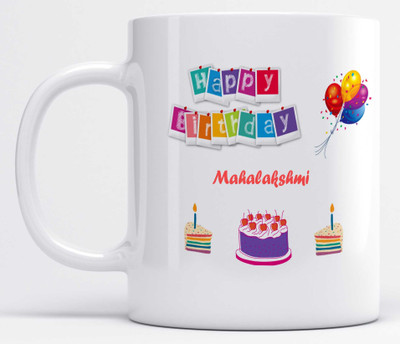 LOROFY Name Mahalakshmi Happy Birthday Cherry Cake Printed Ceramic Coffee Mug(325 ml)