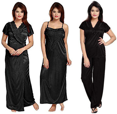 kinu Women Nighty Set(Black)