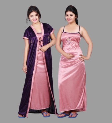 BAILEY SELLS Women Nighty with Robe(Purple, Pink)