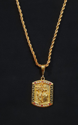 Sipradh Radhe Krishna SQUARE & Rasha chain Alloy Gold-plated Gold-plated Diamond Alloy Pendant Set