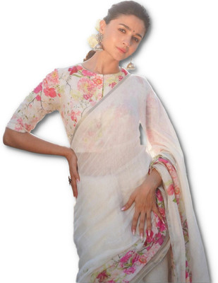 StyleDeal Digital Print Bollywood Cotton Linen Saree(White)