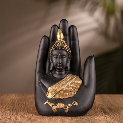 Craftam Handcrafted Palm Buddha Showpiece for Home Office Décor Vastu Gifts Decorative Showpiece  -  17 cm(Polyresin, Black, Gold)