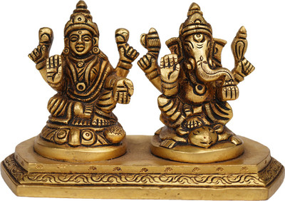 Rudra Centre Ganesh Laxmi Brass Idol - Decorative Showpiece  -  8 cm(Brass, Gold)