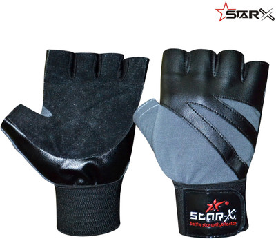 STARX StarX Gym Gloves with Inbuilt Wrist Supports, Fitness Gloves, Sports Gloves Gym & Fitness Gloves(Black, Grey)