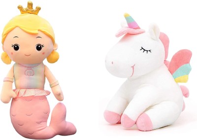 Liquortees New Super Soft Toys White Unicorn and Mermaid Princess Combo Pack of 2 Pcs  - 30 cm(Multicolor)