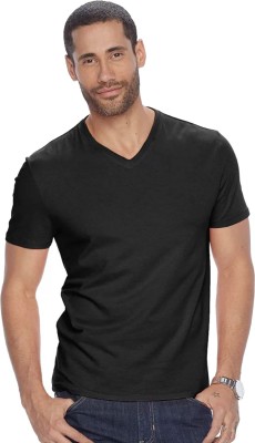 ADRO Solid Men V Neck Black T-Shirt