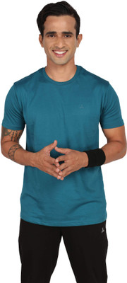 INFINIA Solid Men Round Neck Blue T-Shirt
