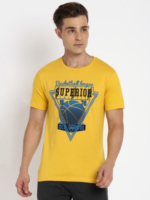 Aditya Birla - abof Printed Men Round Neck Yellow T-Shirt