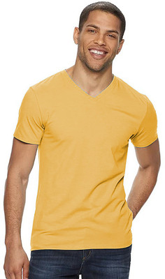 ADRO Solid Men V Neck Yellow T-Shirt