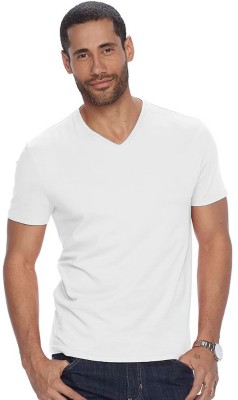 ADRO Solid Men V Neck White T-Shirt