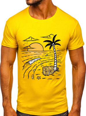 OMG Graphic Print Men Round Neck Yellow T-Shirt