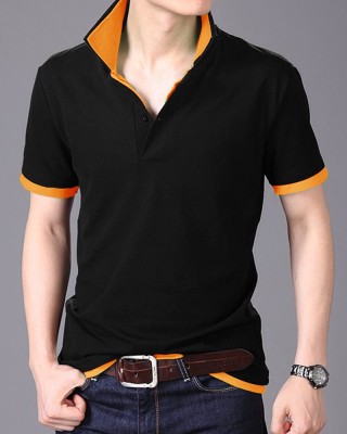 EyeBogler Solid Men Polo Neck Yellow T-Shirt