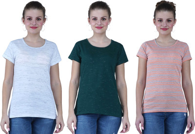 KEOTI Self Design Women Round Neck Orange T-Shirt