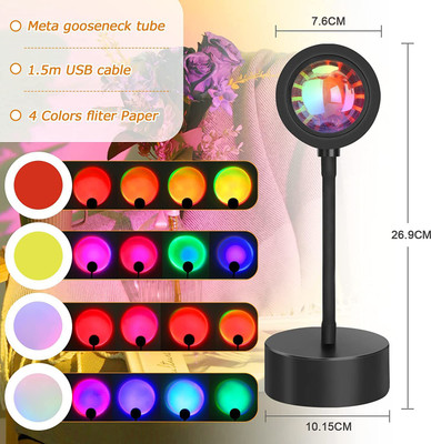 WunderVoX Sunset Lamp,Sunset Projection lamp with 24 Keys Remote Control-S2 Night Lamp(14 cm, Black)
