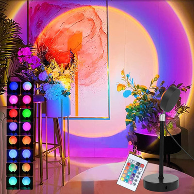 WunderVoX Sunset Lamp with 24Keys Remote Multiple Colors | RGB LED Night Light-G5 Night Lamp(14 cm, Black)