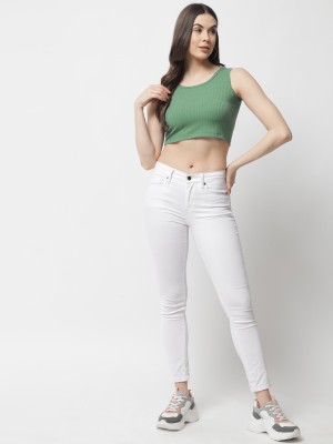 POPWINGS Casual Solid Women Green Top