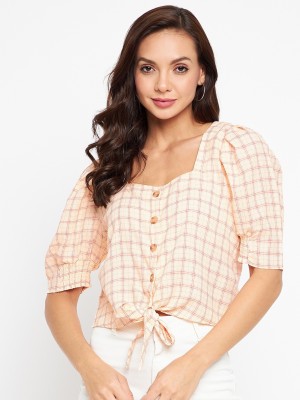 MADAME Casual Checkered Women Pink Top