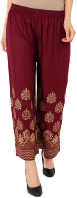 camellias Flared Women Maroon Trousers