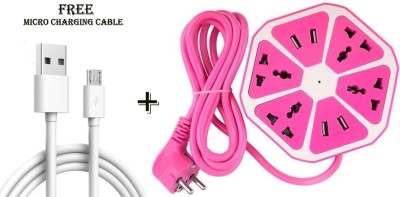 BUFONA Plug Tabletop Hexagon Shape 4 USB Charging Electric Power Extension Socket Switch Charging Port Hub Electrical Extension Board Power Socket Hub charger Expansion Card, USB Hub, USB Cable, USB Charger, Laptop Accessory(Pink)