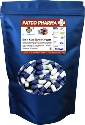 PATCO PHARMA Size 00 NavyBlue/White Empty Gelatin Pill Capsule-Gluten Free|DIY Powder Filling(500 Capsules)
