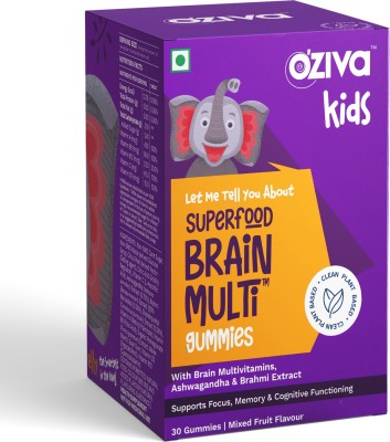 OZiva Kids Superfood Brain Multi Gummies with Ashwagandha & Brahmi) for Focus & Memory(30 No)