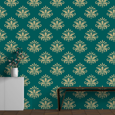 We Kreate Vinyl Floral & Botanical Green, Beige Wallpaper(L x W: 250 cm x 45 cm)