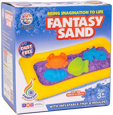 RATNA'S Fantasy Sand Wonder 500 Grams with Inflatable Tray, 1 Big & 6 Small Moulds Blue