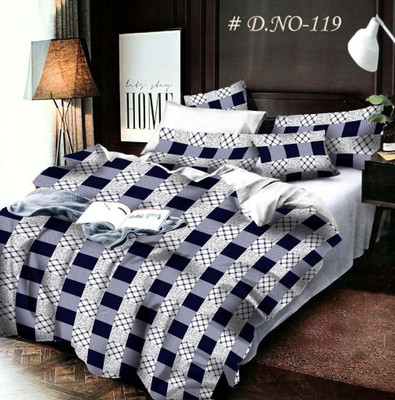 AMB 144 TC Microfiber Double Checkered Flat Bedsheet(Pack of 1, Blue)