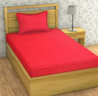 Cool Dealzz 144 TC Microfiber Single Striped Flat Bedsheet(Pack of 1, Red)