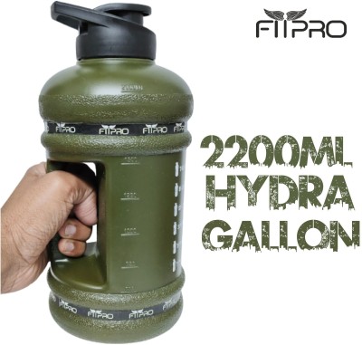 FITPRO GYM WATER GALLON PROTEIN SHAKER SPORTS BOTTLE (ARMY GREEN) SIPPER 2200 ml Shaker(Pack of 1, Green, Plastic)