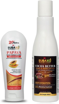 Subaxo Herbal Papaya Face Wash 120 ml And Herbal Cocoa Butter Body Lotion 200 ml(2 Items in the set)