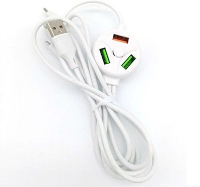 Wifton Power Sharing Cable 1.2 m 3 Plug 3 USB Port Extended Data Cable -Q1(Compatible with All Smartphones, Tablets, MP3 player, White, One Cable)