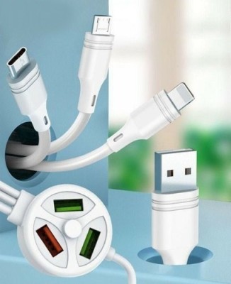 Wifton Power Sharing Cable 1.2 m 6in1 Data Cable 3 Plug 3 USB Port Cable-K8(Compatible with All Smartphones, Tablets, MP3 player, White, One Cable)