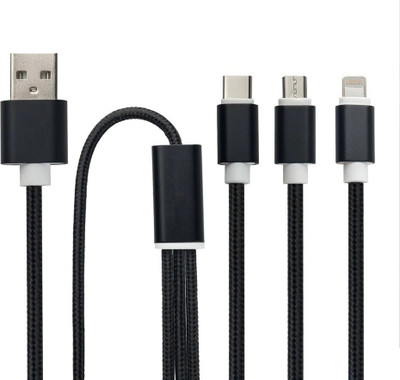 Wifton USB Type C Cable 1 m 3 in 1 Nylon Quick Charging Cable-N6(Compatible with iOS, Android, Black, One Cable)