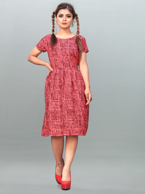 maruti fab Women Fit and Flare Red Midi/Calf Length Dress