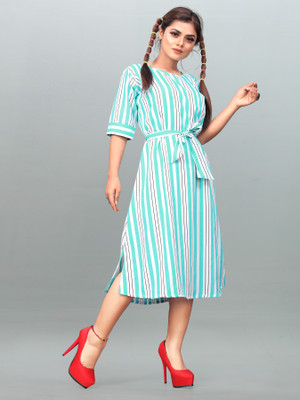 maruti fab Women Fit and Flare Light Blue Dress