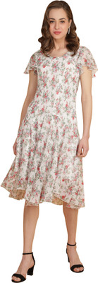 TSM Women High Low White Knee Length Dress