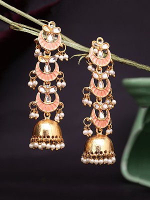 YELLOW CHIMES Ethnic Gold Plated Traditional Meenakari Beads Chandbali Jhumka Jhumki Earrings for Women and Girls Beads Copper Chandbali Earring