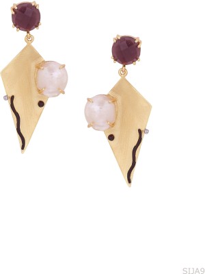 Shoshaa Shoshaa Gold-Plated Purple Amethyst Studded Contemporary Drop Earrings Brass Drops & Danglers