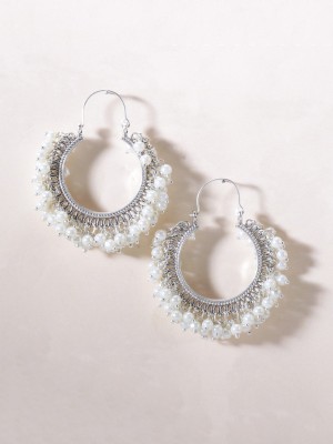 YELLOW CHIMES Latest Fashion Trendy Look Beautiful Design Silver Plated Pearls Hoop Pearl Alloy Hoop Earring