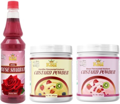 Mr.Kool Rose Syrup 750ml, Custard Powder Vanilla, Rose 400gm Each.Pack Of 3 Combo. Combo(750-400-400)