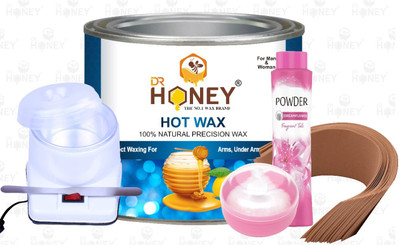 DR.HONEY hot wax 600.33 gram heater strip powder puff and powder Wax(601.33 g)