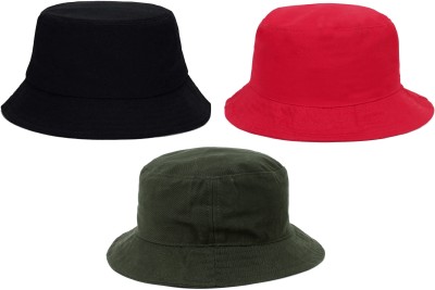 ZACHARIAS Bucket Fishermen Beach Cap Hat(Black, Red, Green, Pack of 3)