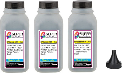 SUPERC HP Laser MFP 136w Printer Toner Refill Pack Of 3 Bottle With Nozlle 80 gms Black Ink Toner Powder
