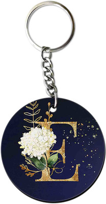 Party Gift Printed Round Keyring for Bag Wallet Purse Alphabet Letter Keychain E Key Chain